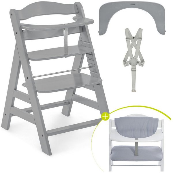 Hauck Hochstuhl Alpha Plus, Mitwachsender Holz Kinderhochstuhl verstellbar mit Sitzauflage & Gurt