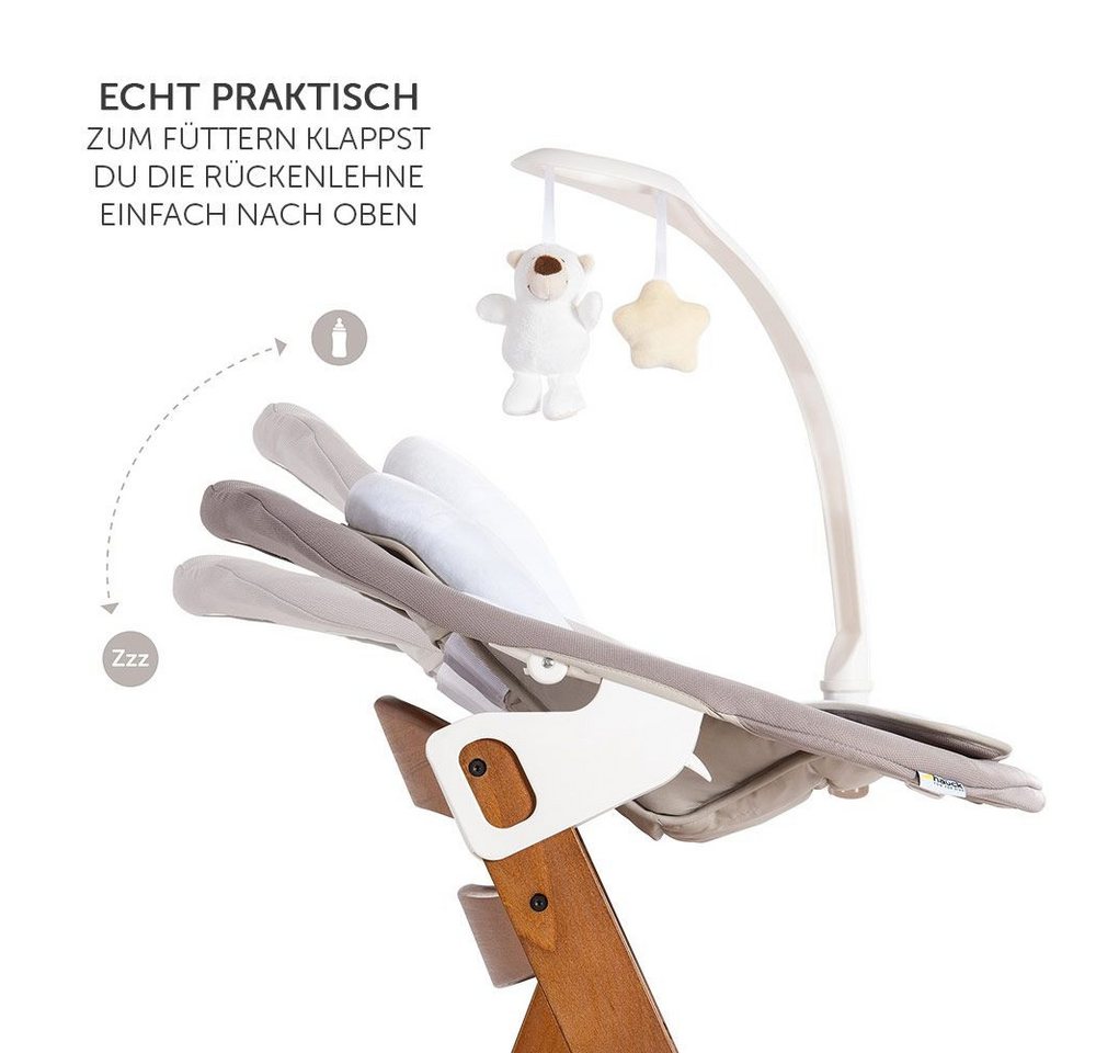 Hauck Hochstuhl Alpha Plus Walnut Newborn Set Deluxe (Set, 4 St), Holz Babyhochstuhl ab Geburt inkl. Neugeborenenaufsatz & Sitzauflage – Bild 3 von 5