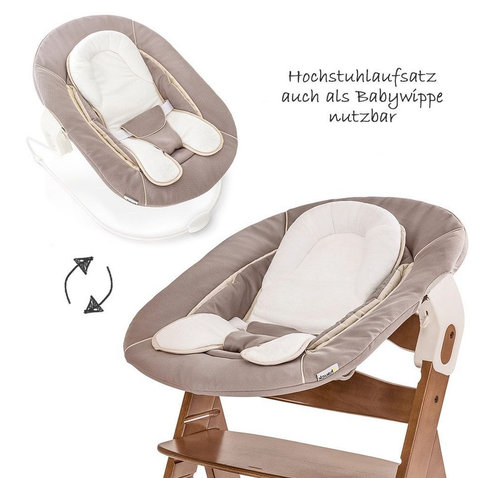 Hauck Hochstuhl Alpha Plus Walnut - Newborn Set (Set, 4 St), Holz Babystuhl ab Geburt mit Aufsatz für Neugeborene höhenverstellbar – Bild 3 von 5
