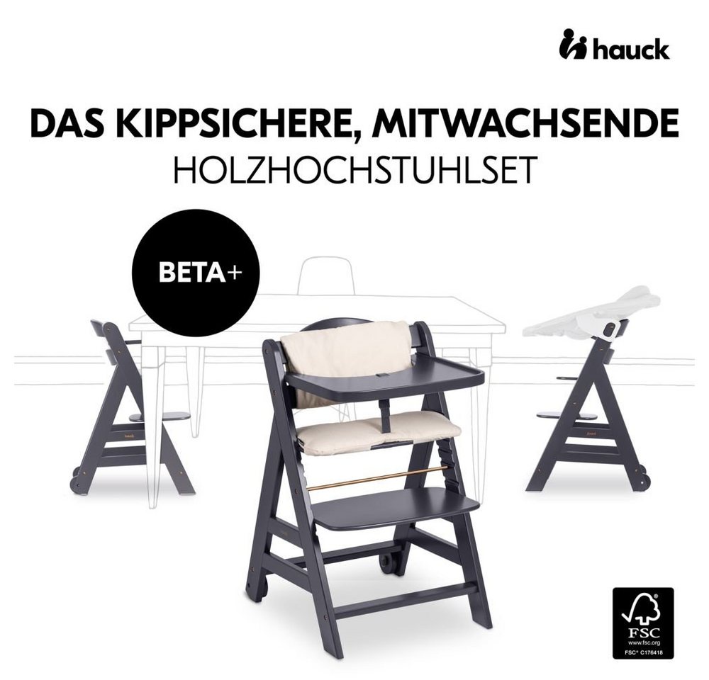 Hauck Hochstuhl Beta Plus Dark Grey - Newborn Set, Babystuhl ab Geburt inkl. Aufsatz für Neugeborene, Tisch, Sitzauflage – Bild 3 von 5