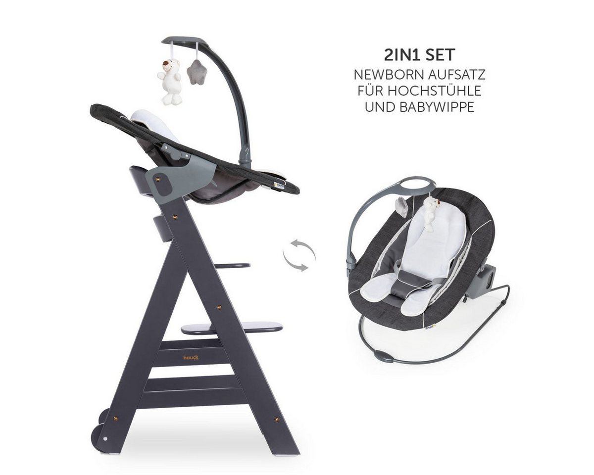 Hauck Hochstuhl Beta Plus Dark Grey - Newborn Set Deluxe, Holz Babystuhl ab Geburt mit Neugeborenenaufsatz, Sitzkissen, Essbrett – Bild 5 von 5