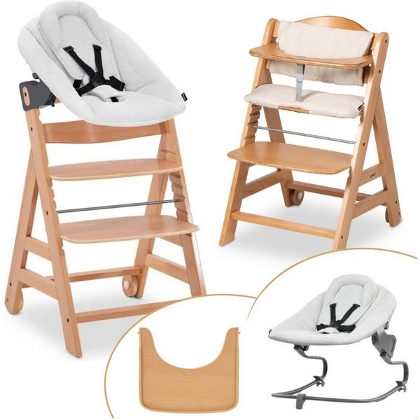 Hauck Hochstuhl Beta Plus Natural - Newborn Set Premium (Set), Babyhochstuhl ab Geburt mit Neugeborenen Aufsatz, Sitzkissen, Essbrett