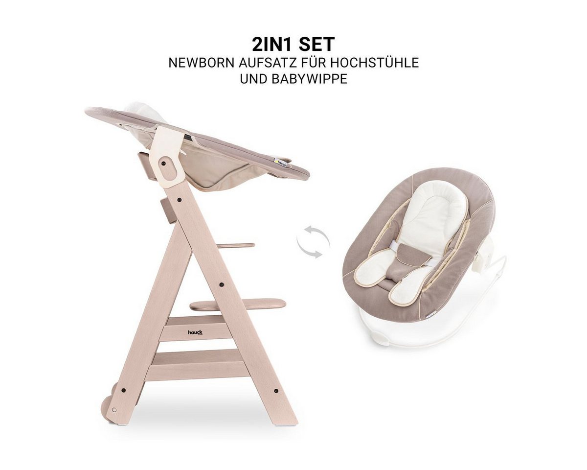 Hauck Hochstuhl Beta Plus Whitewashed Newborn Set - Stretch Beige, Babystuhl ab Geburt inkl. Aufsatz für Neugeborene, Tisch, Sitzauflage – Bild 5 von 5