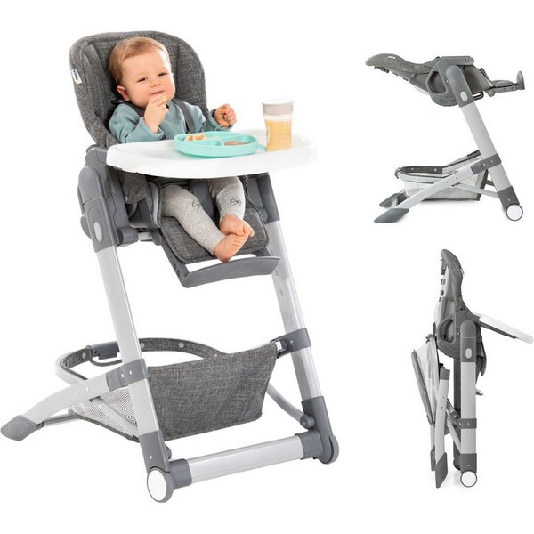 Hauck Hochstuhl Grow Up - Melange Grey, Babystuhl & Babyliege ab Geburt mit Tisch höhenverstellbar klappbar
