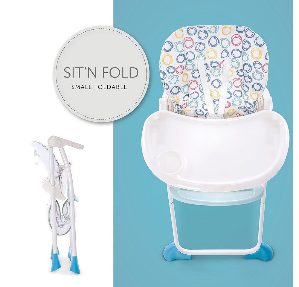 Hauck Hochstuhl Sitn Fold - Circles Multi, Kinderhochstuhl ab 6 Monate bis 15 kg mit Tisch, Verstellbar, klappbar – Bild 2 von 5