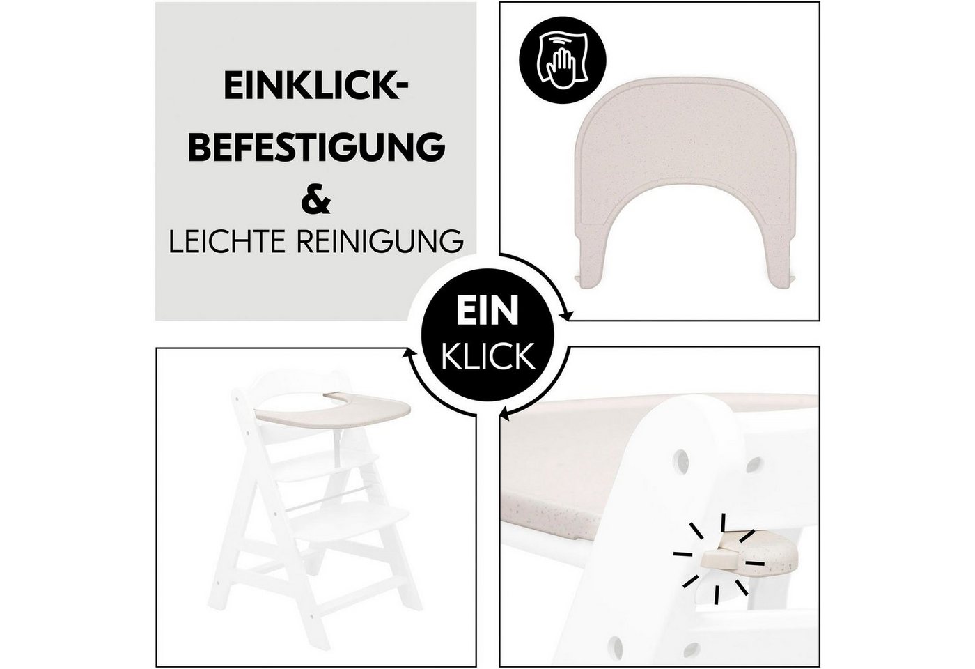 Hauck Hochstuhltablett Alpha Click Tray, Speckle Beige, Kunststoff, aus recyceltem Material – Bild 4 von 5