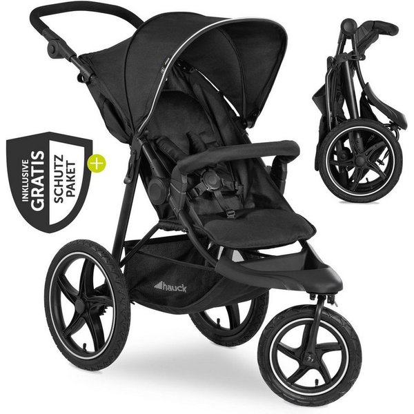 Hauck Kinder-Buggy Runner 2 - Black, (3-tlg), Sportwagen mit Liegeposition, Luftreifen, Regenschutz höhenverstellbar