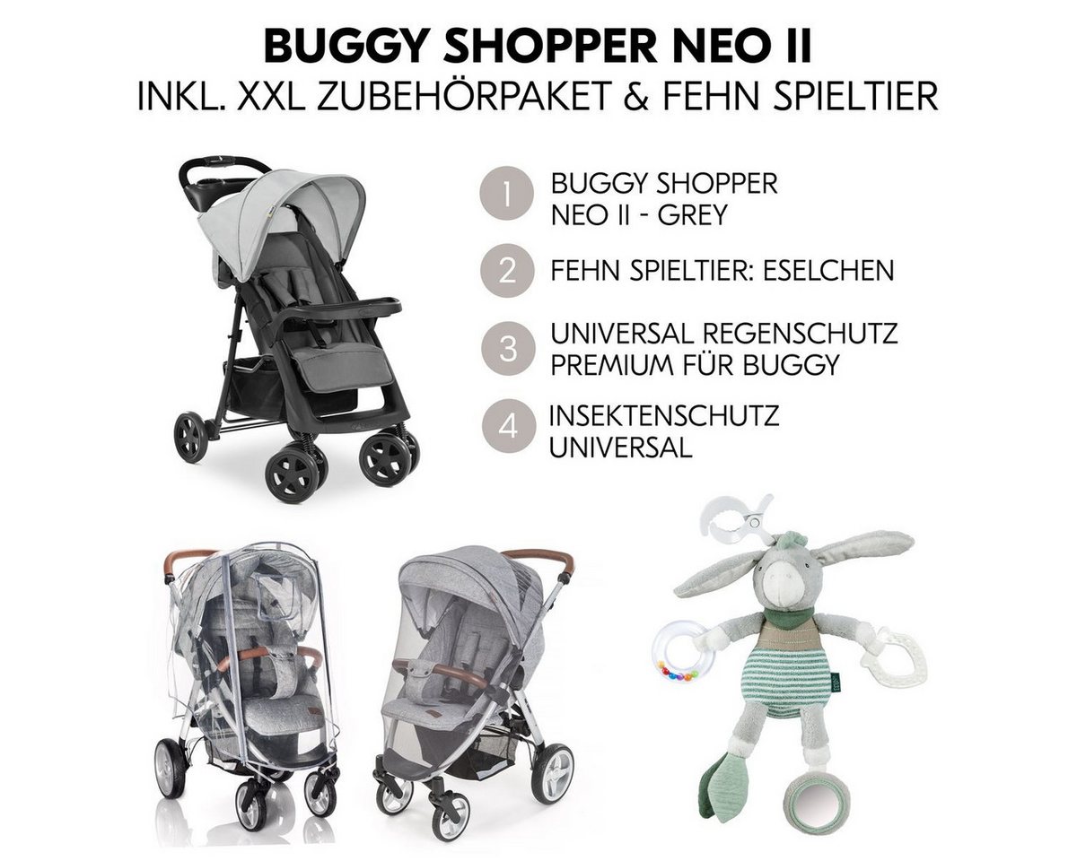 Hauck Kinder-Buggy Shopper Neo II - Grey, mit Liegeposition, Einhand-Faltmechanismus, Zubehör & Fehn Spieltier – Bild 2 von 5