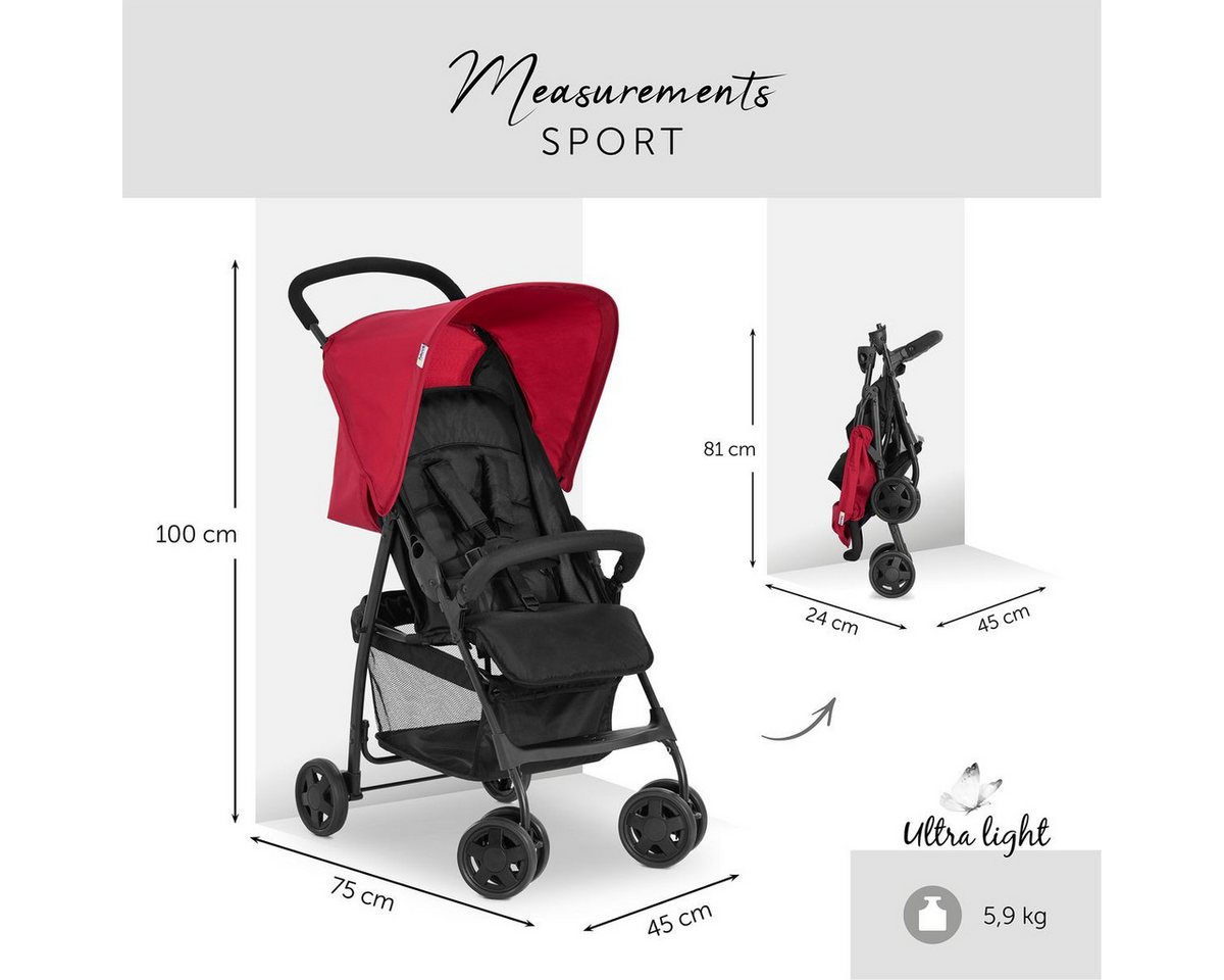 Hauck Kinder-Buggy Sport - Red, Reisebuggy nur 5,9 kg mit Liegeposition, Einhand-Faltung & Zubehör – Bild 4 von 5