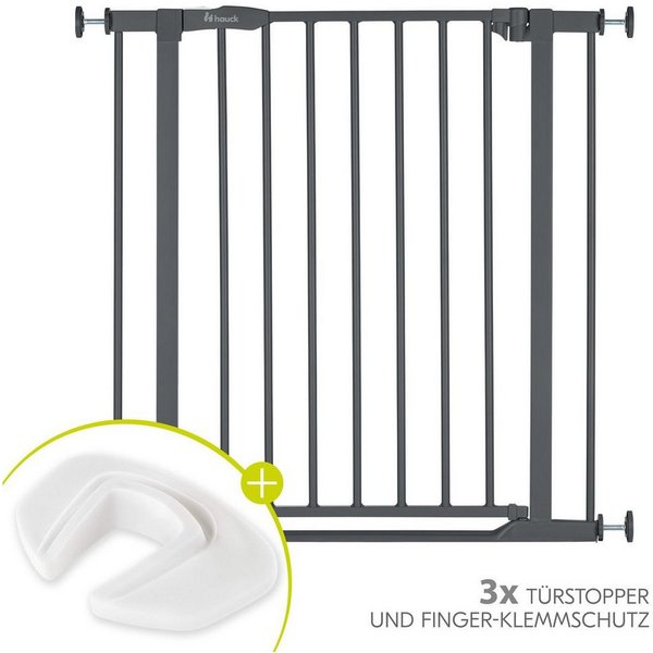 Hauck Türschutzgitter Clear Step 2 - Dark Grey, Treppenschutzgitter Set 75–80 cm ohne Bohren mit 3x Klemmschutz