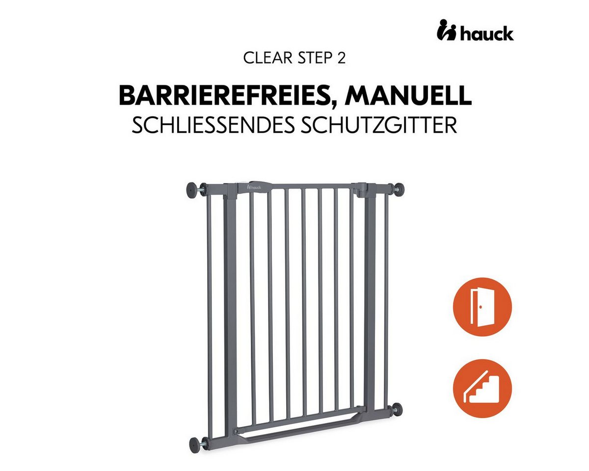 Hauck Türschutzgitter Clear Step 2 - Dark Grey, Treppenschutzgitter Set 75–80 cm ohne Bohren mit 3x Klemmschutz – Bild 3 von 5