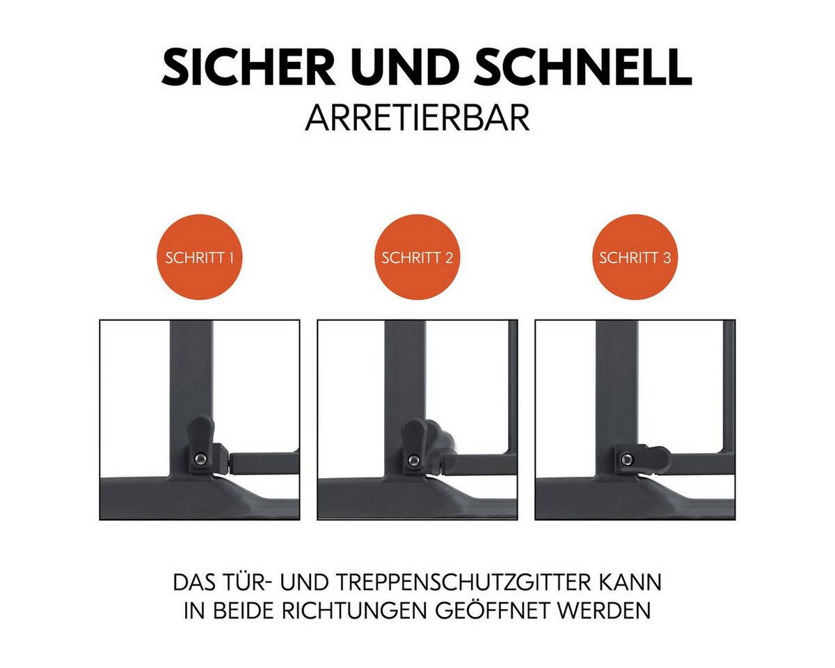 Hauck Türschutzgitter Clear Step 2 - Dark Grey, Treppenschutzgitter Set 75–80 cm ohne Bohren mit 3x Klemmschutz – Bild 5 von 5