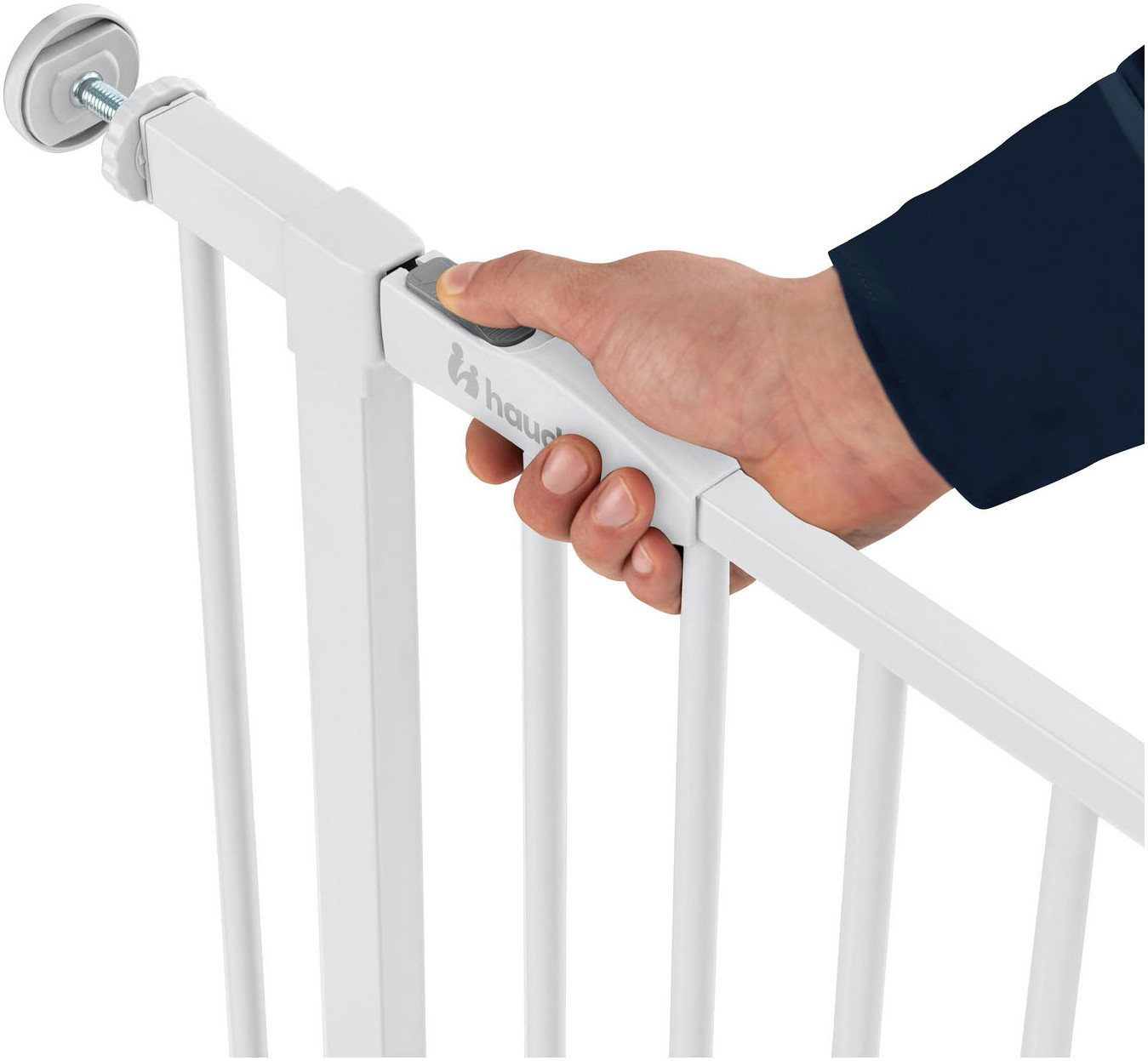 Hauck Türschutzgitter Clear Step Set 2 inklusive Verlängerung 21 cm, White, auch als Treppenschutzgitter verwendbar, 96-101 cm, flacher Durchgang – Bild 5 von 5