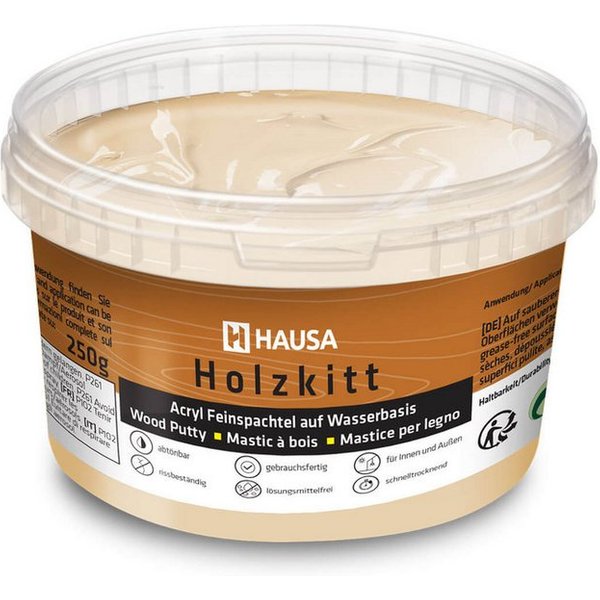 Hausa Holz-Reparaturset Holzkitt, 250g gebrauchsfertig ausgezeichnete Füllkraft rissbeständig, 1-St., Gramm Eiche Dunkel Holzspachtelmasse Kitt für Holz, Holzsp