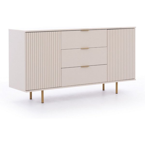 HAUSELEMENT Kommode NUBIA NB-02, 3 Schubladen 2 Türen Sideboard 150 cm Push-to-Open Modern