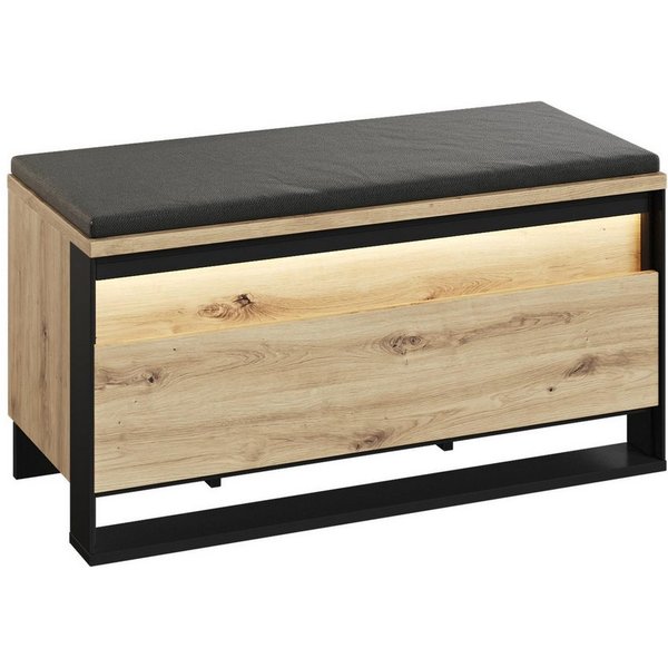 HAUSELEMENT Sitzbank QUANT QG-03, LED-Beleuchtung Schuhschrank 92 cm Stauraum Flurbank Dielenbank Loft