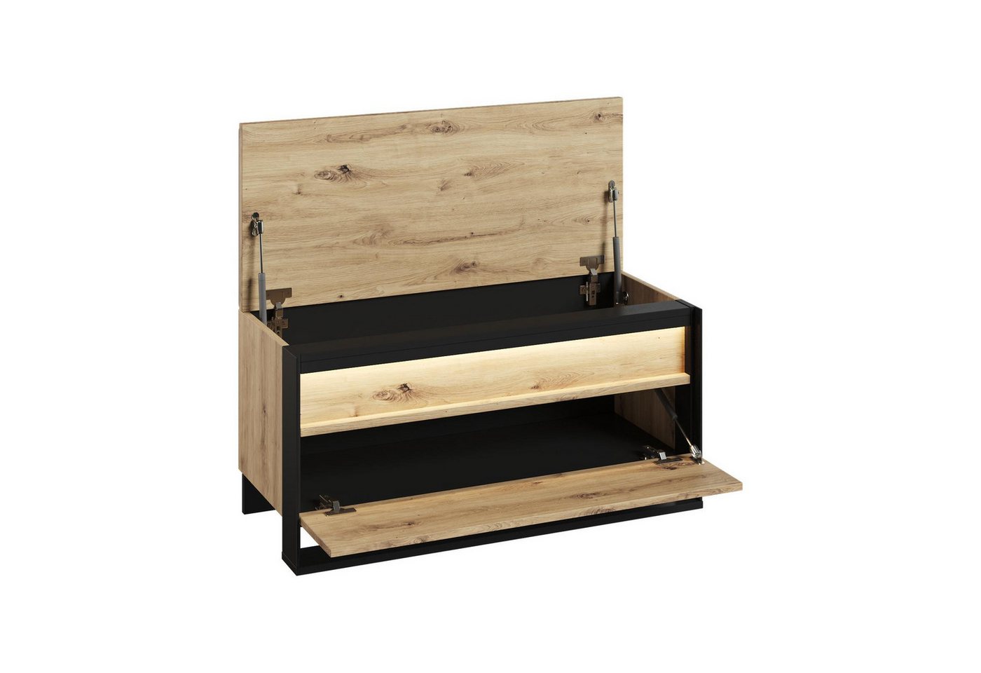 HAUSELEMENT Sitzbank QUANT QG-03, LED-Beleuchtung Schuhschrank 92 cm Stauraum Flurbank Dielenbank Loft – Bild 2 von 5