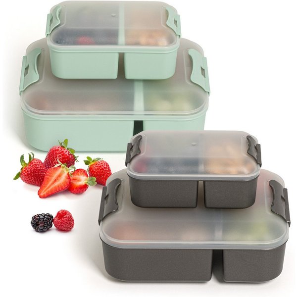 Hausfelder Lunchbox Brotdose 4er Set, 2x groß, 2 x klein, Anthrazit/Hellgrün, Kunststoff, (4er Set, 4-tlg), spülmaschinengeeignet, langlebig, bruchfest, BPA-fre