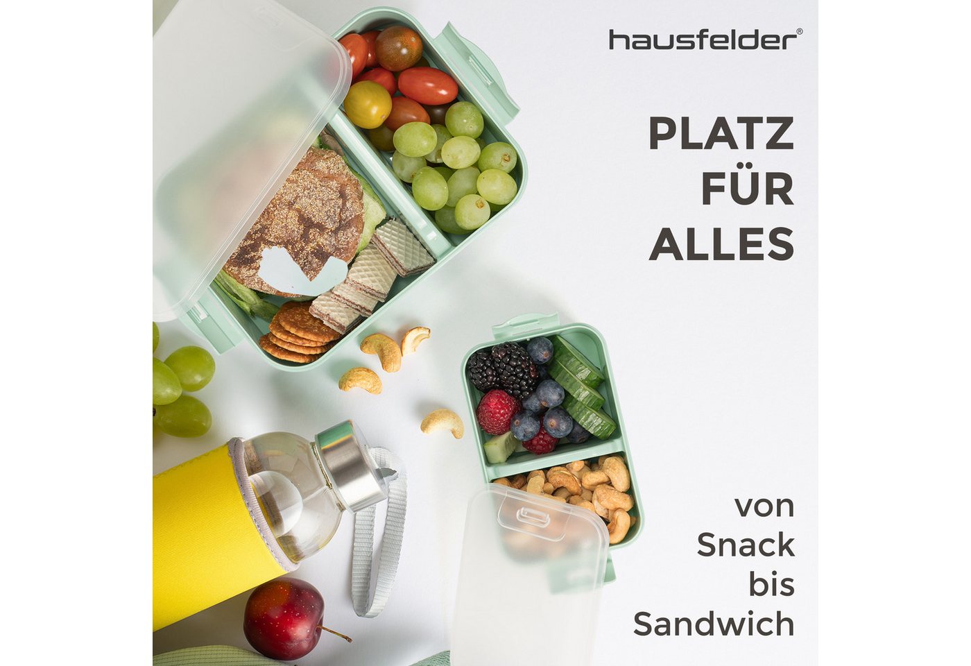 Hausfelder Lunchbox Brotdose 4er Set, 2x groß, 2 x klein, Anthrazit/Hellgrün, Kunststoff, (4er Set, 4-tlg), spülmaschinengeeignet, langlebig, bruchfest, BPA-fre – Bild 3 von 5