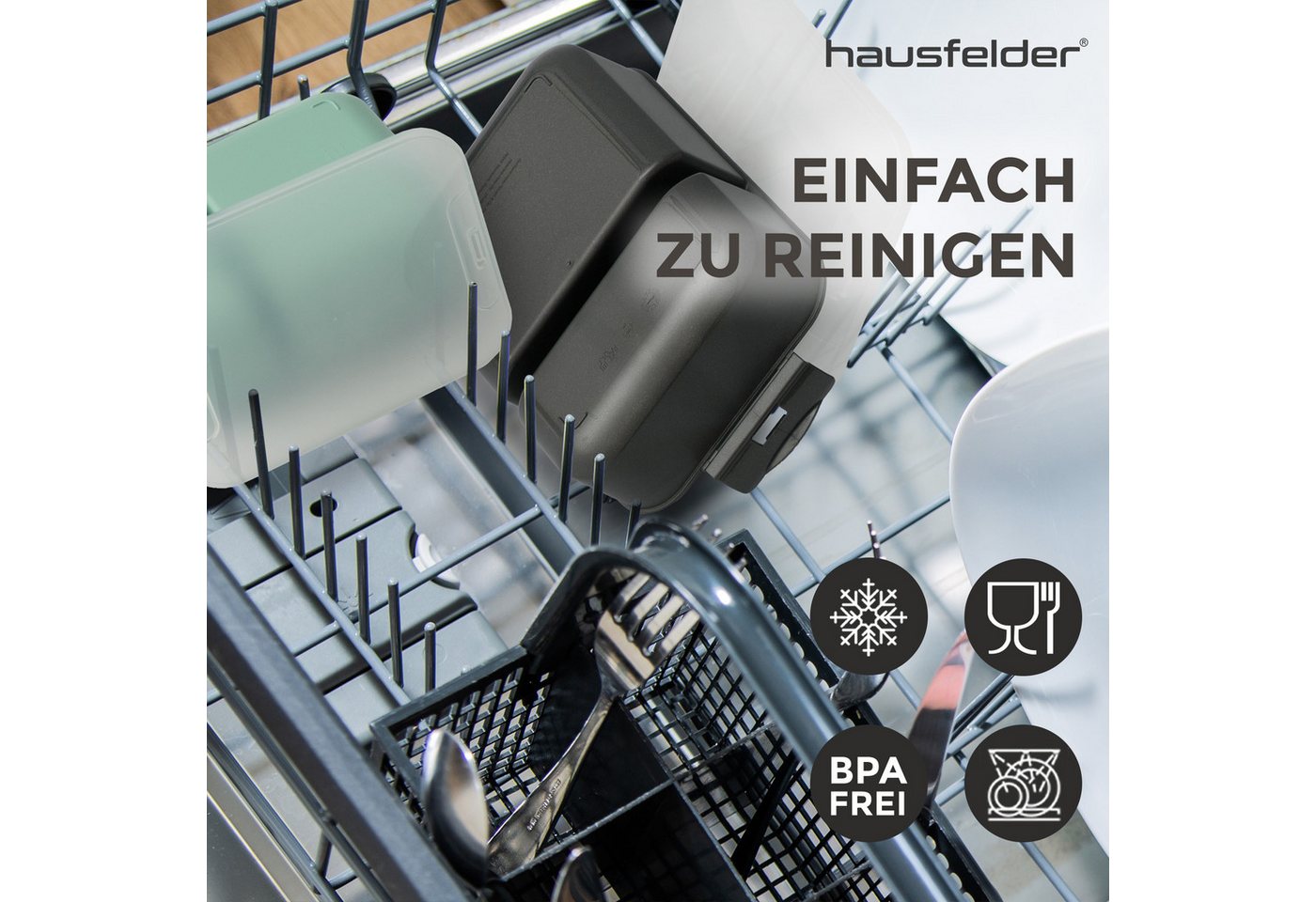 Hausfelder Lunchbox Brotdose 4er Set, 2x groß, 2 x klein, Anthrazit/Hellgrün, Kunststoff, (4er Set, 4-tlg), spülmaschinengeeignet, langlebig, bruchfest, BPA-fre – Bild 4 von 5