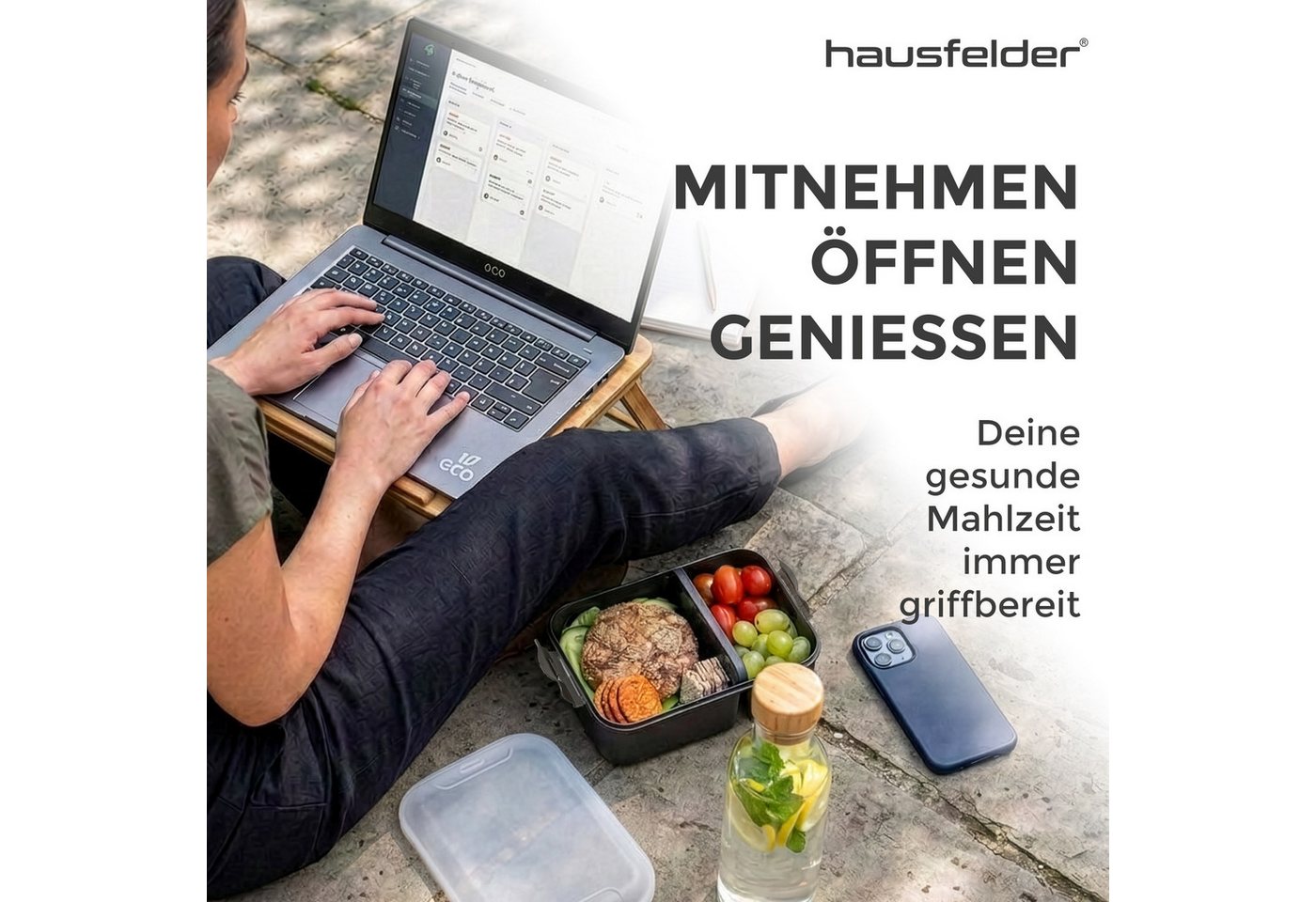 Hausfelder Lunchbox Brotdose 4er Set, 2x groß, 2 x klein, Anthrazit/Hellgrün, Kunststoff, (4er Set, 4-tlg), spülmaschinengeeignet, langlebig, bruchfest, BPA-fre – Bild 5 von 5