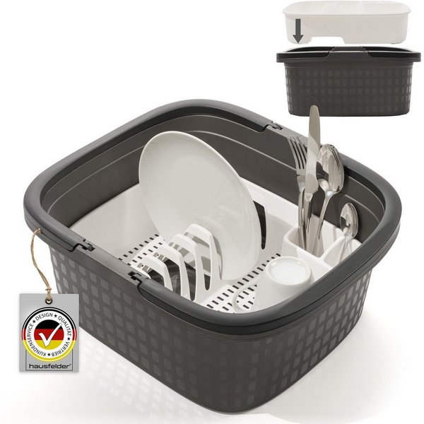 Hausfelder Waschbecken Camping Spülset, 2teilig, Spülwanne Anthrazit + Abtropfgitter weiß (2er Set, 2-St., WAnne + Abtropfgestell), ideal für unterwegs, robuste
