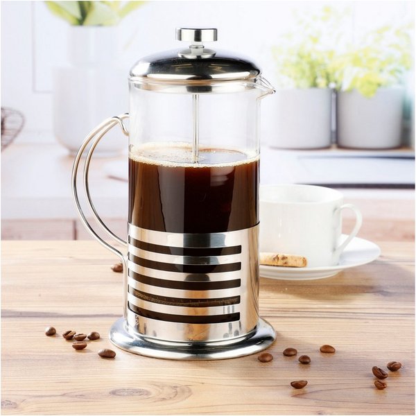 Haushalt International Im- und Export GmbH Kaffeebereiter, Glas, handlich, Edelstahl, Ziehkaffee, Elegant