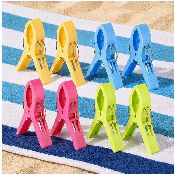 Haushalt International Im- und Export GmbH Sturmwäscheklammern Handtuch Clips Bunt 12x6cm Kunststoff 8er Set, Mehrfarbig, Robust, gefedert, Urlaub, Camping