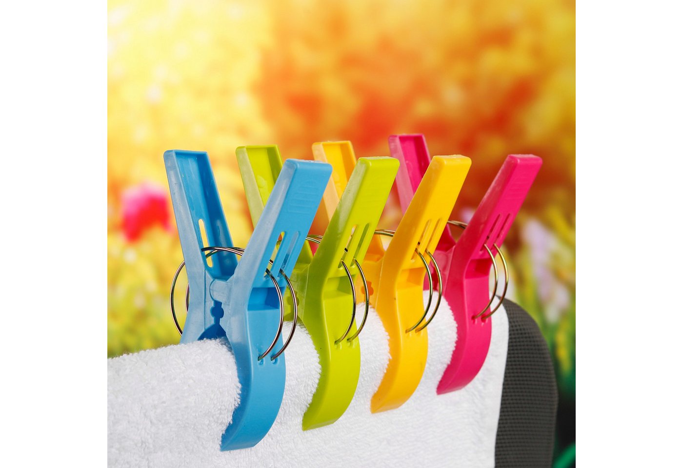 Haushalt International Im- und Export GmbH Sturmwäscheklammern Handtuch Clips Bunt 12x6cm Kunststoff 8er Set, Mehrfarbig, Robust, gefedert, Urlaub, Camping – Bild 3 von 4