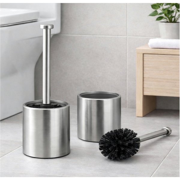 Haushalt International Im- und Export GmbH WC-Reinigungsbürste Toilettenbürste Edelstahl Badezimmergarnitur 2 Tlg. Set, (Set, 2-tlg., Packung), Glaseinsatz, Mod