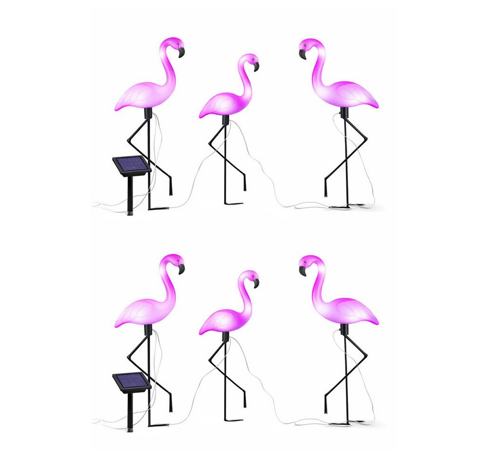 Haushalt International LED Solarleuchte, LED-Leuchtmittel fest verbaut, Warmweiß, 6x Solar Steckleuchte Gartenfigur LED Deko Flamingo – Bild 2 von 5