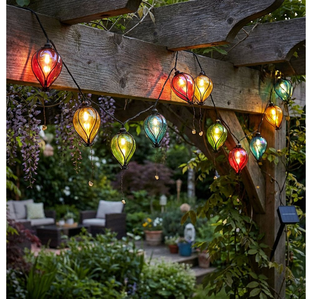 Haushalt International LED Solarleuchte, LED-Leuchtmittel fest verbaut, Farbig, Warmweiß, 2x Solarleuchte LED Lichterkette Ballon bunt Außenleuchte L 390 cm – Bild 3 von 5