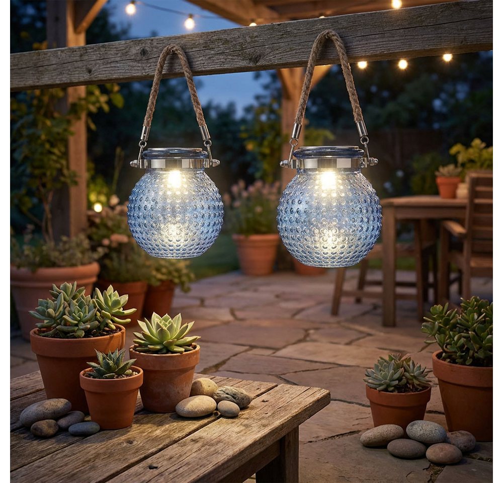 Haushalt International LED Solarleuchte, LED-Leuchtmittel fest verbaut, Warmweiß, LED Solarlampe Glas Außenlampe Gartendeko Laterne klar D 10,5cm 2x – Bild 3 von 5