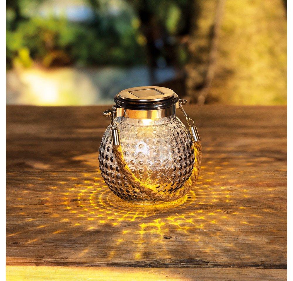 Haushalt International LED Solarleuchte, LED-Leuchtmittel fest verbaut, Warmweiß, LED Solarlampe Glas Außenlampe Gartendeko Laterne klar D 10,5cm 2x – Bild 5 von 5
