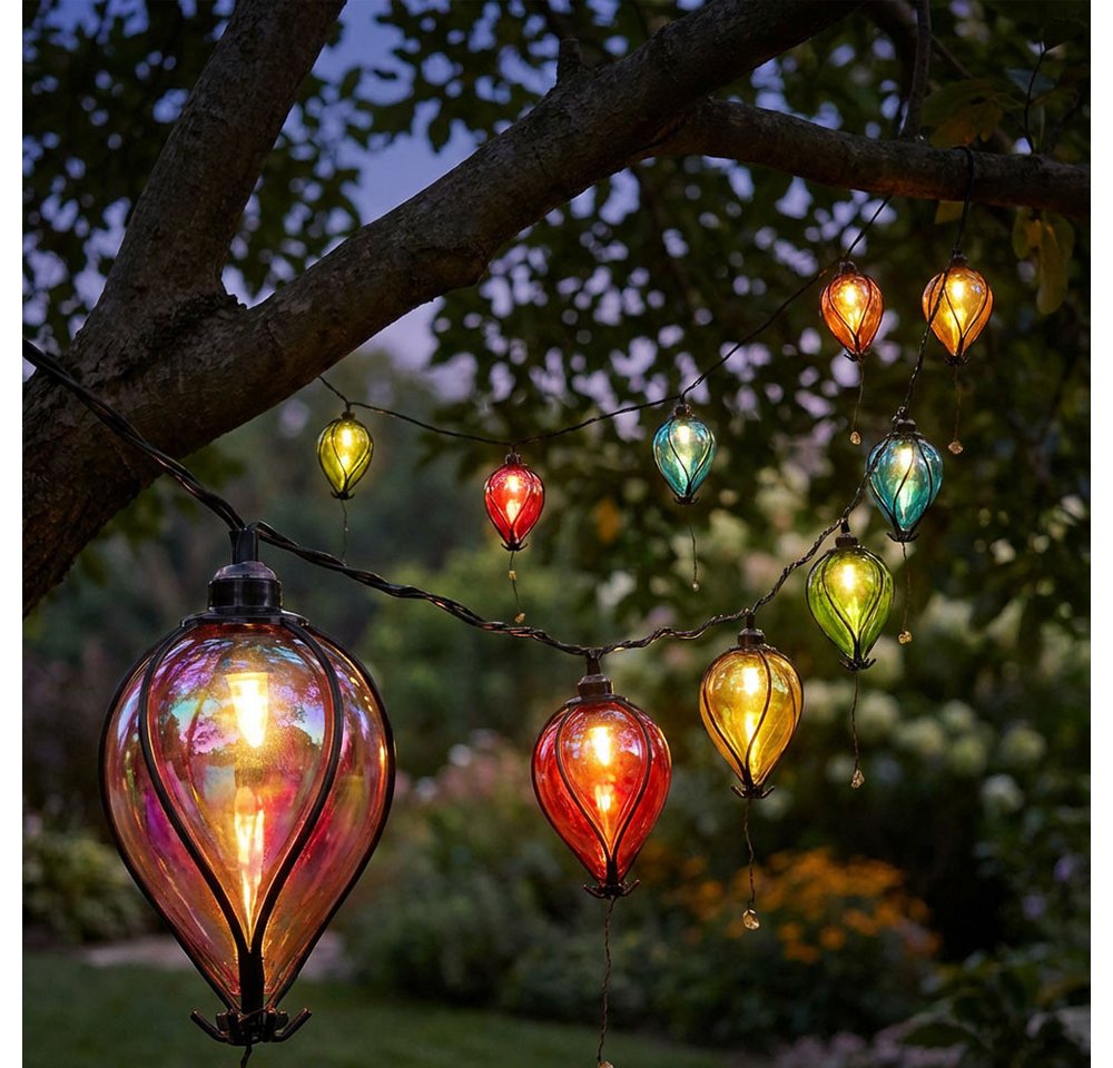 Haushalt International LED Solarleuchte, LED-Leuchtmittel fest verbaut, Farbig, Warmweiß, Solarleuchte LED Lichterkette Ballon bunt Außenleuchte L 390 cm – Bild 3 von 5