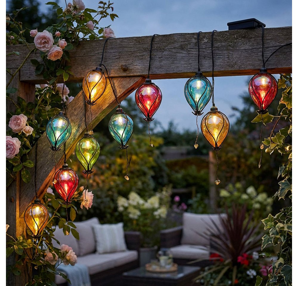 Haushalt International LED Solarleuchte, LED-Leuchtmittel fest verbaut, Farbig, Warmweiß, Solarleuchte LED Lichterkette Ballon bunt Außenleuchte L 390 cm – Bild 4 von 5