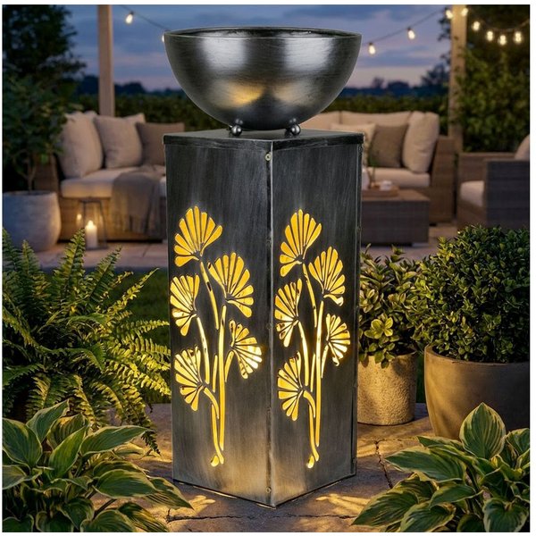 Haushalt International LED Solarleuchte, LED-Leuchtmittel fest verbaut, Warmweiß, Solarleuchte Pflanzschale Außenlampe LED Blumentopf Lichteffekt silber