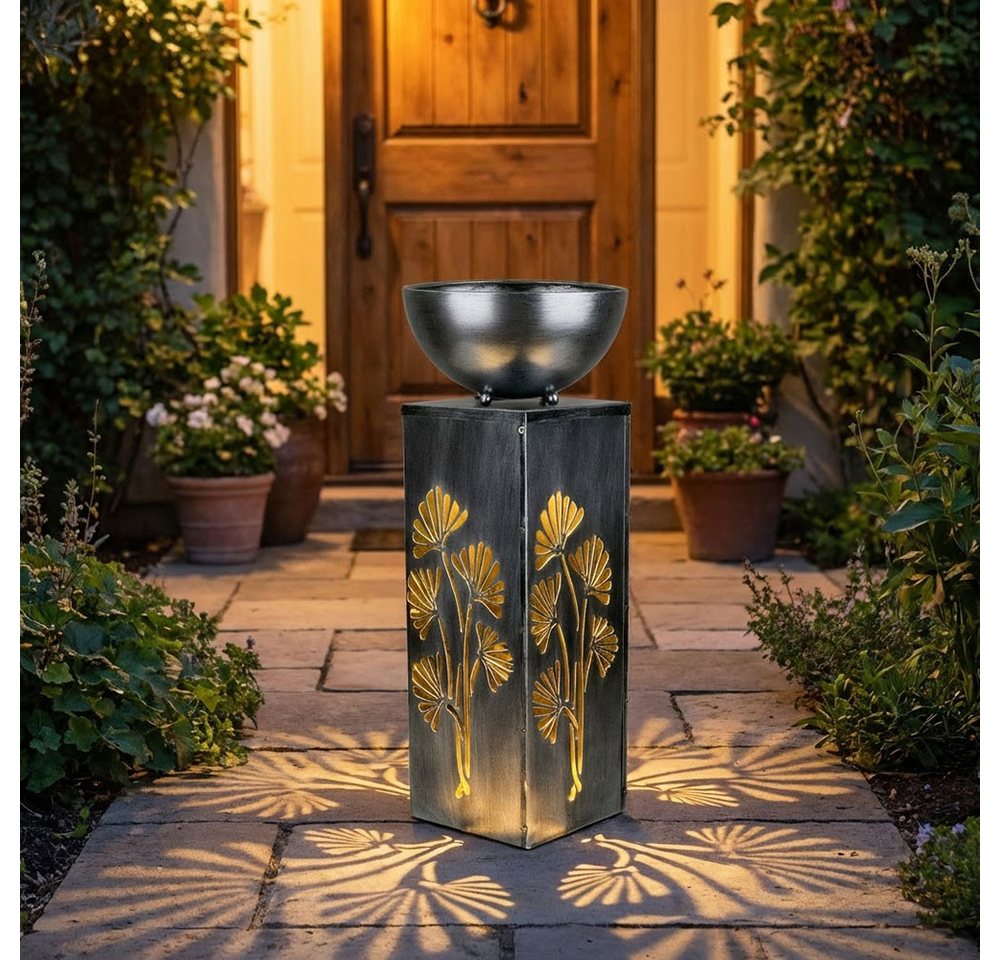 Haushalt International LED Solarleuchte, LED-Leuchtmittel fest verbaut, Warmweiß, Solarleuchte Pflanzschale Außenlampe LED Blumentopf Lichteffekt silber – Bild 4 von 5