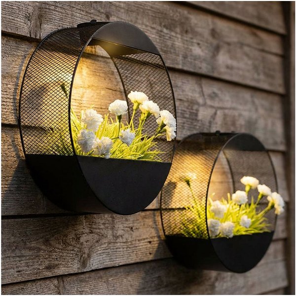 Haushalt International LED Solarleuchte, LED-Leuchtmittel fest verbaut, Warmweiß, Solar Wandlampe Pflanzgefäß Solarleuchte Außen Gartendeko 2er Set