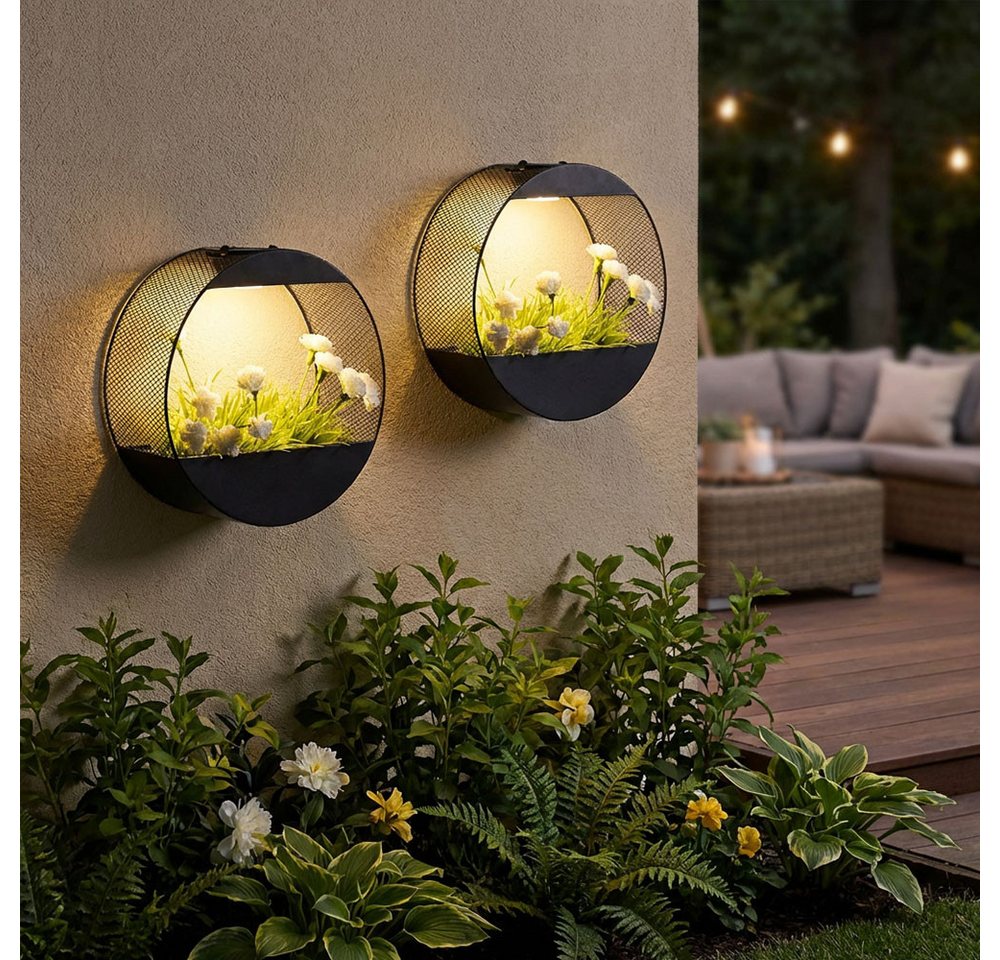 Haushalt International LED Solarleuchte, LED-Leuchtmittel fest verbaut, Warmweiß, Solar Wandlampe Pflanzgefäß Solarleuchte Außen Gartendeko 2er Set – Bild 5 von 5