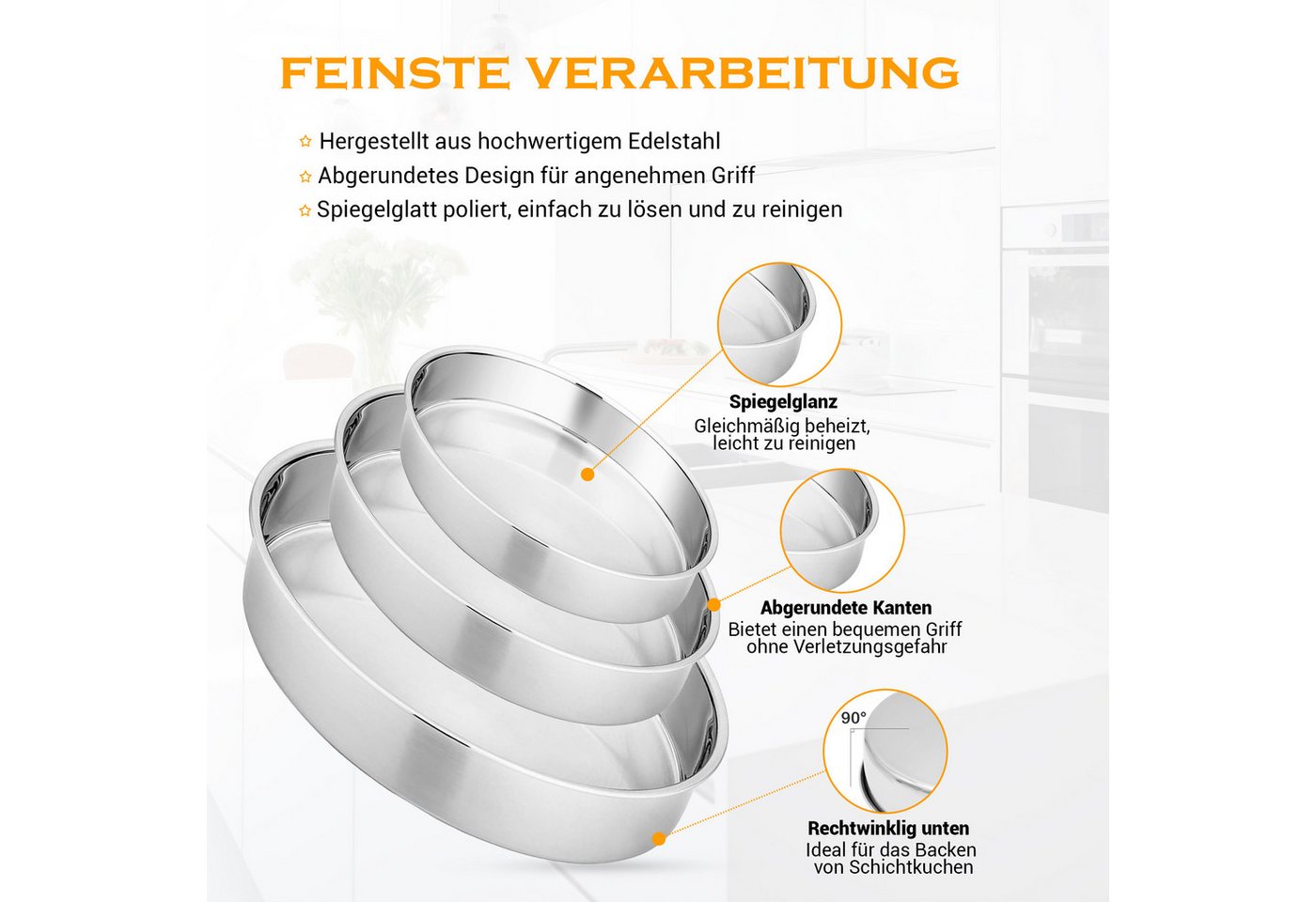 hausleben Backform 3-teiliges Edelstahl Backformen, Auflaufformen, (Set 3-tlg), Back- und Auflaufformen Set - Perfekt für Aufläufe, Kuchen und mehr – Bild 3 von 5