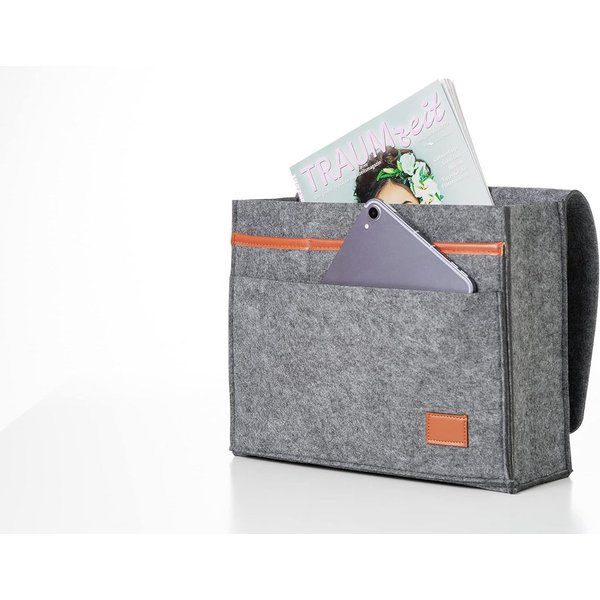 hausleben Betttasche Bettasche (Hellgrau), Sofa und Bett Organizer aus dickem Filz (1-tlg), Anti-Rutsch Aufbewahrungstasche Nachttisch Tasche Hängeaufbewahrung