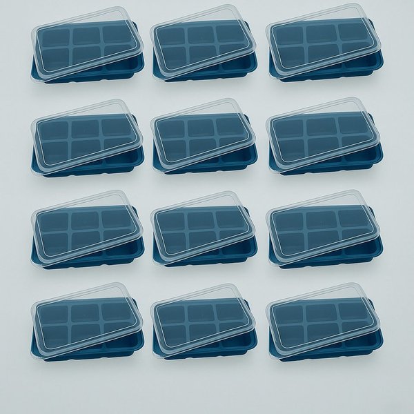 hausleben Eiswürfelbehälter 12er Set Eiswürfelbehälter mit Deckel, Polypropylen (PP), (Set, 12-tlg., 12 Eiswürfelformen mit Deckel), BPA-frei, leicht zu lösen