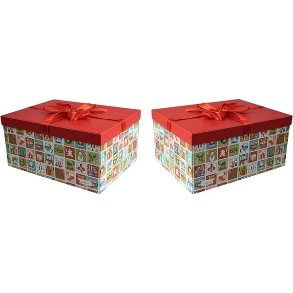 hausleben Geschenkbox 2er Faltbare Geschenkbox Weihnachten mit Deckel - 37x28x18 cm (Set, 2 St., 2er-Set), Stabiler Karton mit Deckel für große Geschenke