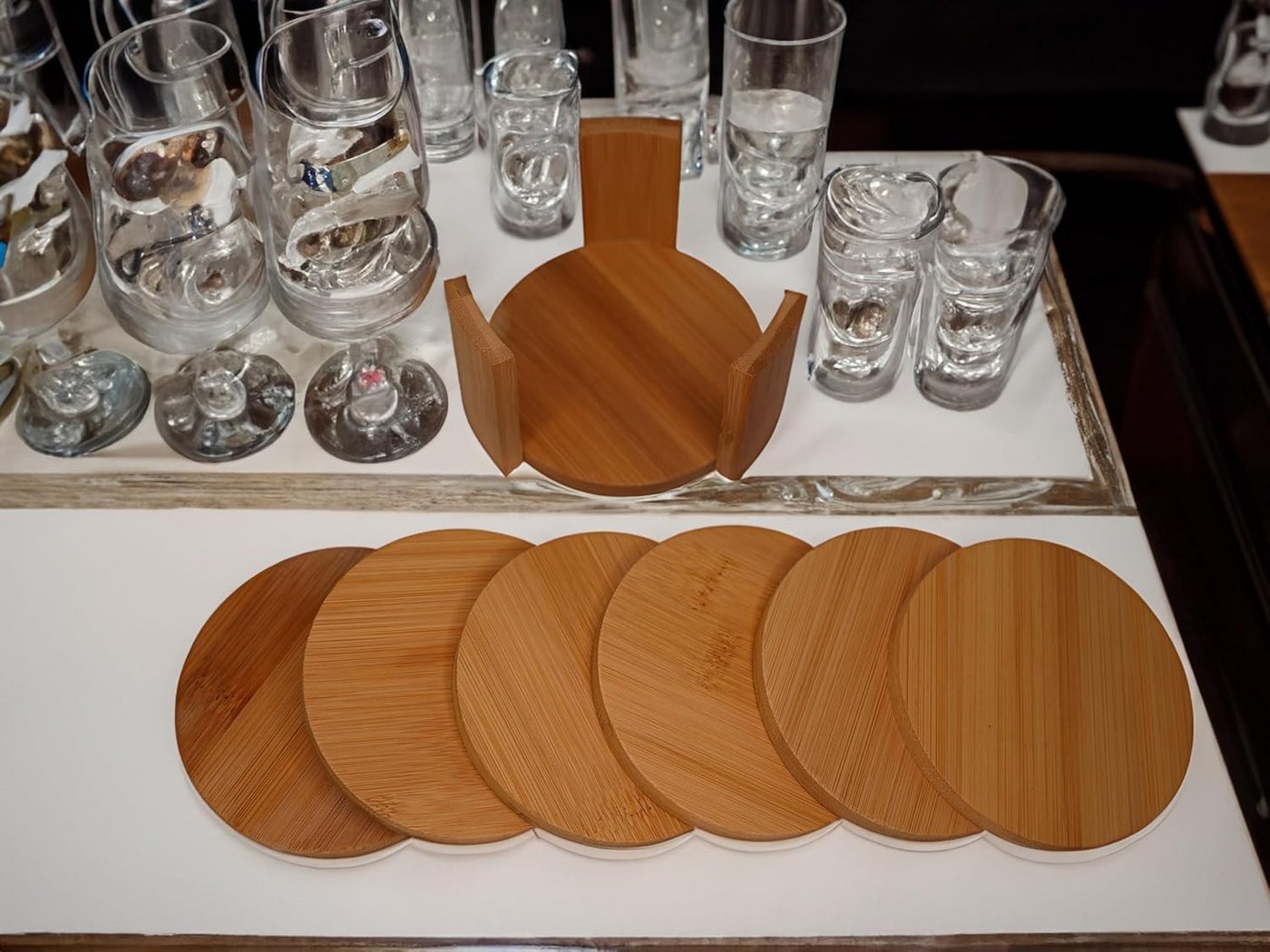hausleben Glasuntersetzer 12er Set Untersetzer rund 11,7x11,7x0,7cm, Natur Bambus, Zubehör für Gläser, Tassen, Becher, Flaschen, Karaffen, Vasen, Tee- und Kaffe – Bild 2 von 5