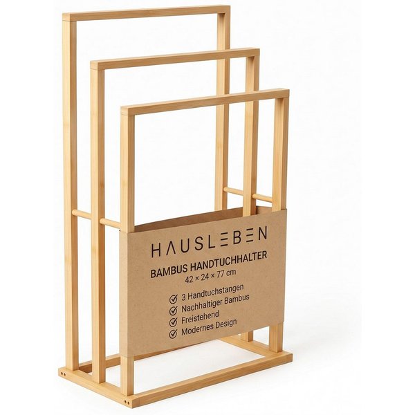hausleben Handtuchhalter Handtuchhalter Bambus, 3 Handtuchstangen, Freistehender 42×24×77 cm, Freistehend, 42×24×77 cm