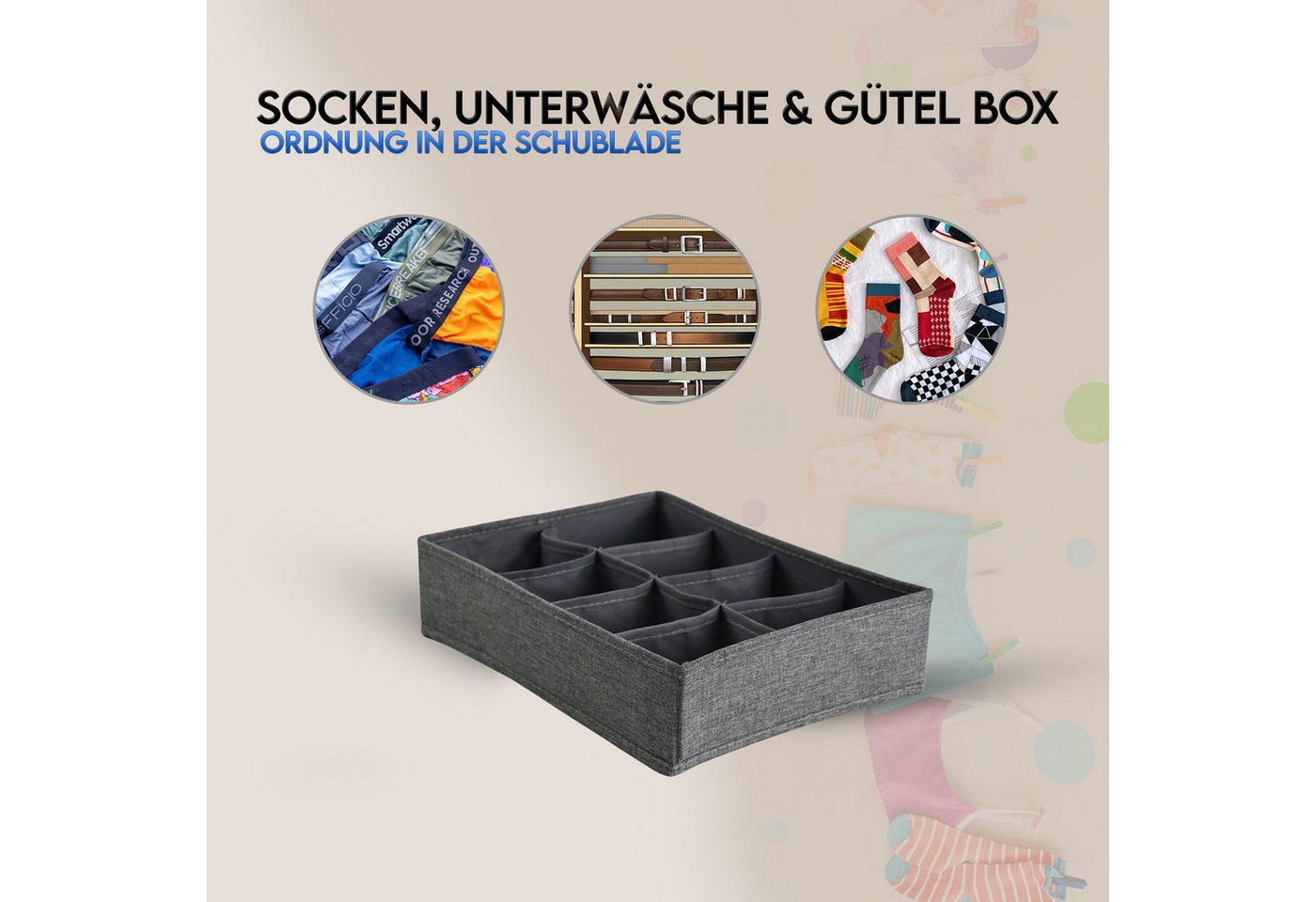 hausleben Organizer Schubladen Organizer Box, 33x24x8cm, 8 Fächer Grau, Faltbox (Set, 1 St., 1-teiliges Set, 1 Organizerbox mit 8 Fächern), Faltbares Ordnungssy – Bild 2 von 3