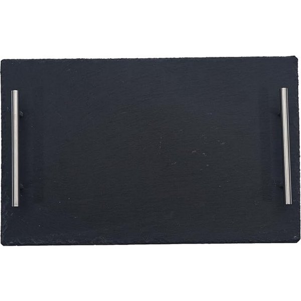 hausleben Servierplatte Schiefer Servierplatte mit Edelstahlgriffen 40 × 30 cm, Schiefer, (Einzelartikel, 1-tlg., 1 Servierplatte mit 2 Edelstahlgriffen), Servi