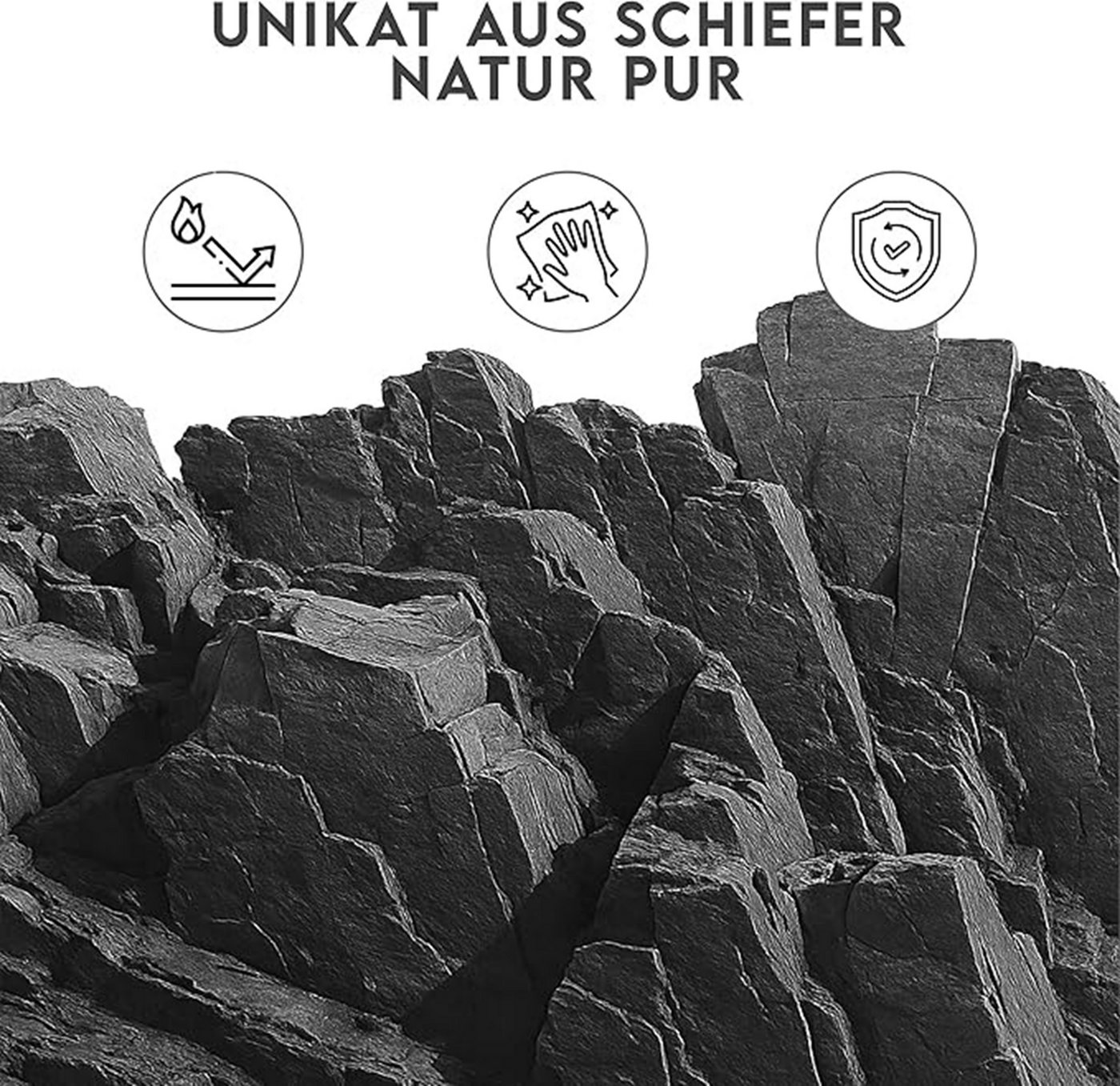 hausleben Servierplatte Schiefer Servierplatte mit Edelstahlgriffen 40 × 30 cm, Schiefer, (Einzelartikel, 1-tlg., 1 Servierplatte mit 2 Edelstahlgriffen), Servi – Bild 5 von 5