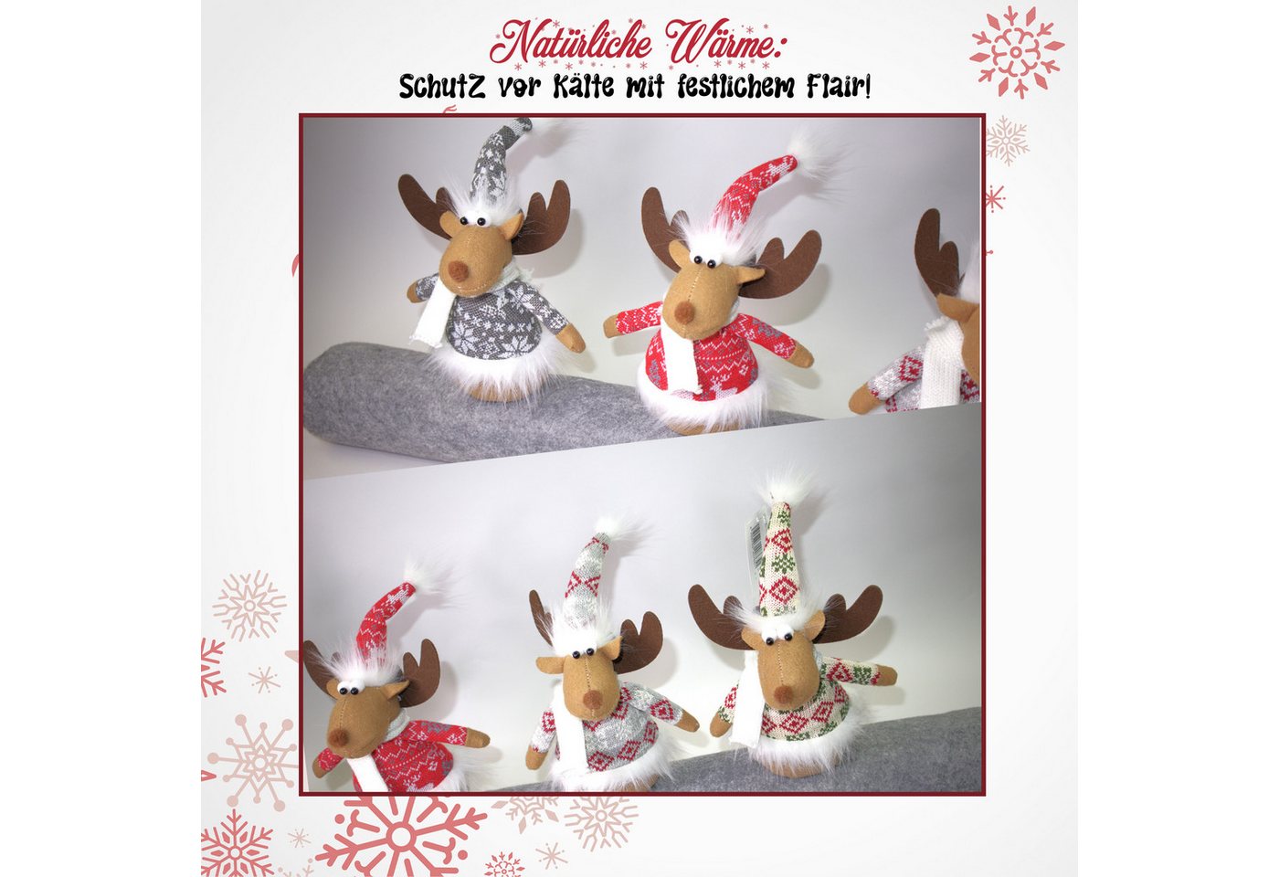 hausleben Zugluftstopper für Türen mit 5 Wichteln oder mit 4 Elchen– 90 cm lang, 25 cm hohe Wichtel, Filz, Türdichtung,Weihnachtsdesign – Bild 3 von 4